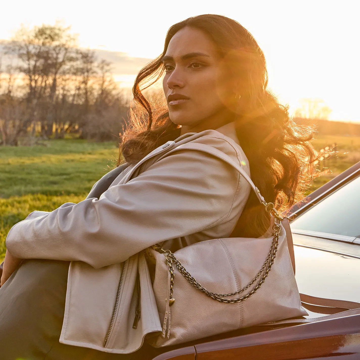 Avon Shoulder Bag in Aniline Gloss Leather - Stone Gloss sold by HOBO product image thumbnail 2