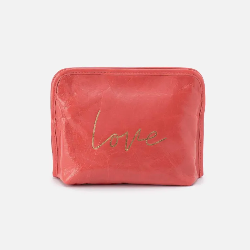 Beauty Cosmetic Pouch in Polished Leather - Pink Mirage sold by HOBO