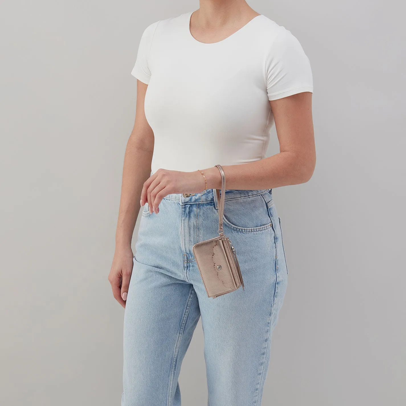 Tabby Card Wristlet In Metallic Leather - Cameo Quartz sold by HOBO product image thumbnail 3