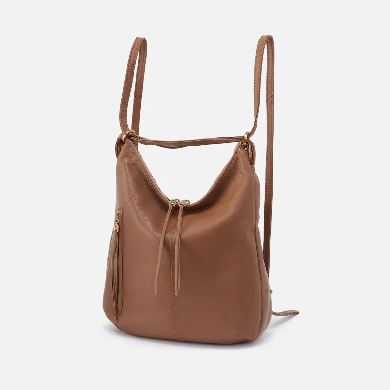 Merrin Convertible Backpack In Pebbled Leather - Timber Brown made by HOBO