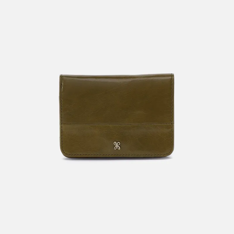 Jill Bifold Wallet In Polished Leather - Olive Veil sold by HOBO