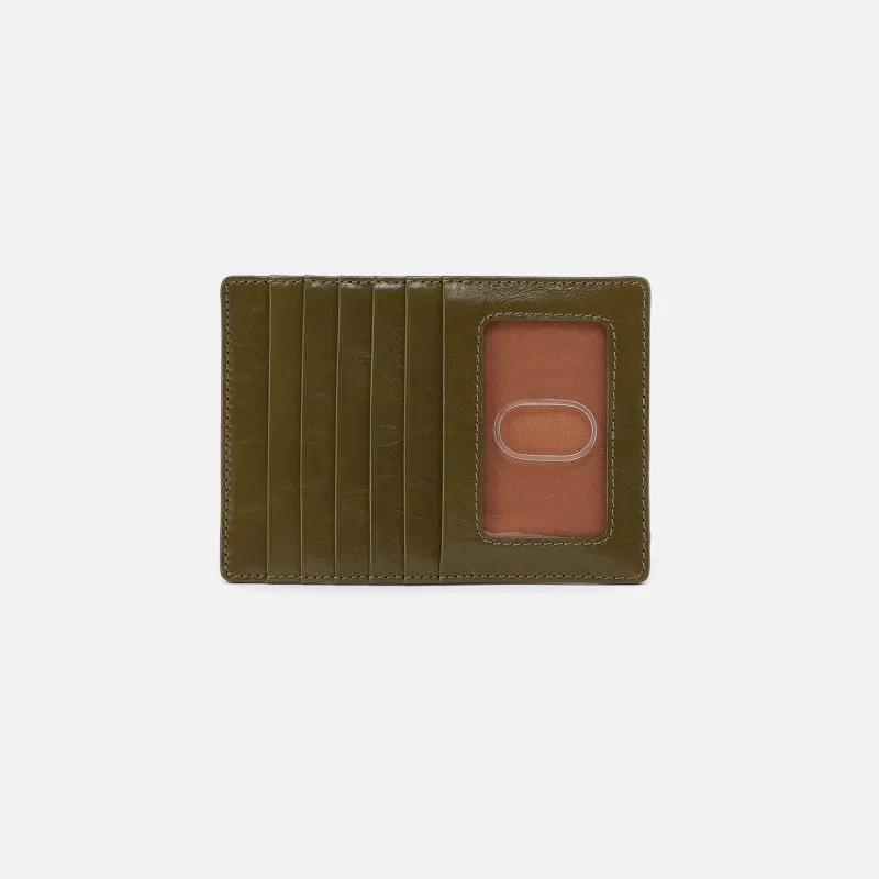 Euro Slide Card Case In Polished Leather - Olive Veil sold by HOBO