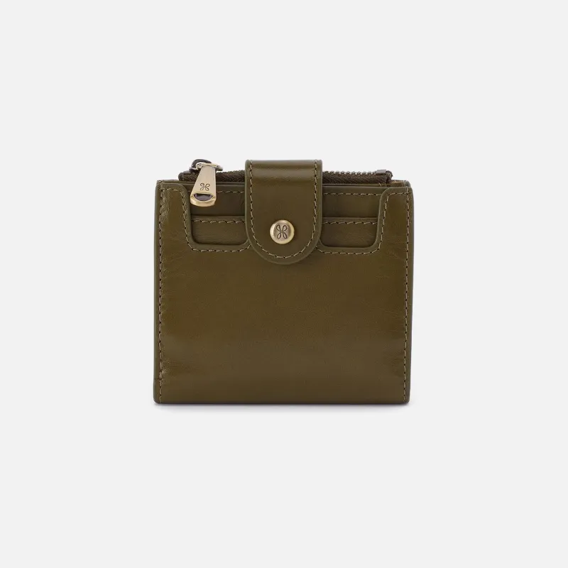 Dunn Mini Wallet In Polished Leather - Olive Veil sold by HOBO