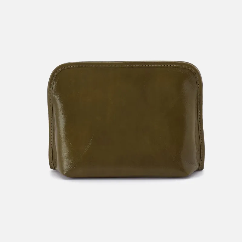 Beauty Cosmetic Pouch In Polished Leather - Olive Veil sold by HOBO