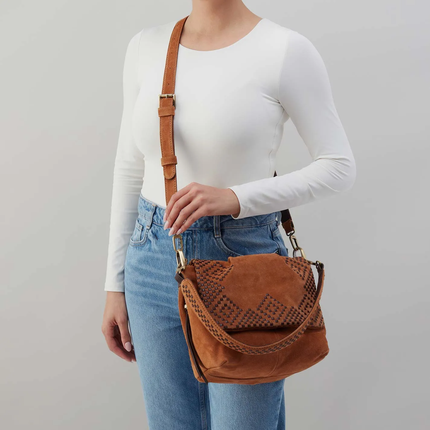 Harley Convertible Shoulder Bag in Suede Leather - Oak Barrel sold by HOBO product image thumbnail 3