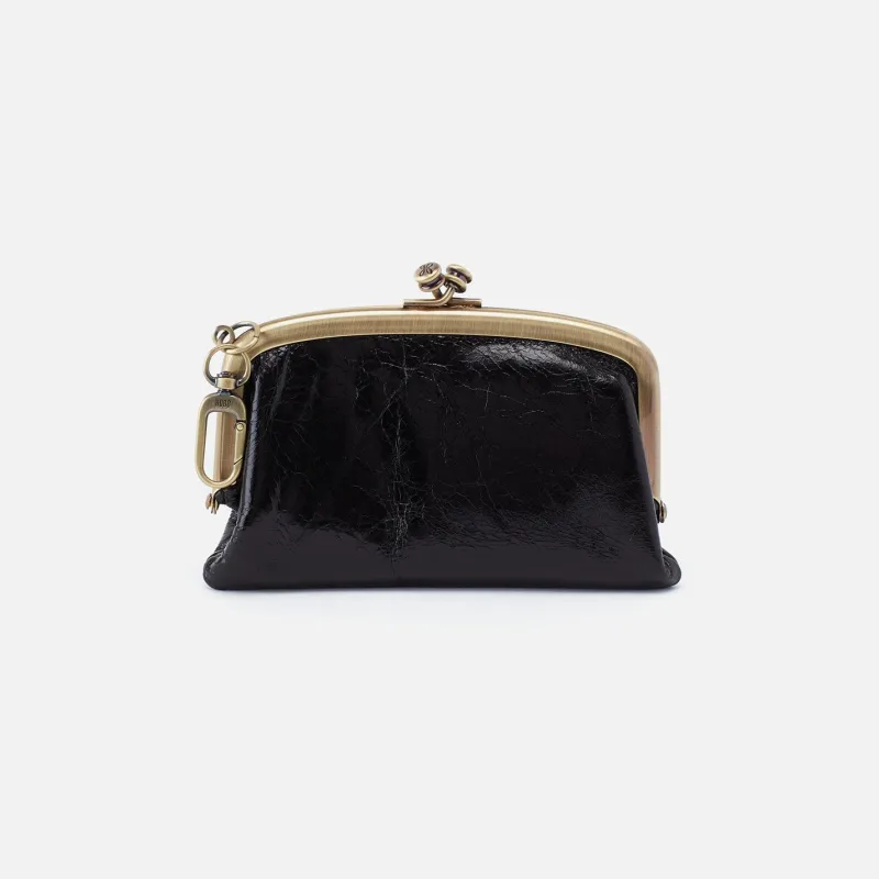 Cheer Frame Pouch In Polished Leather - Black made by HOBO