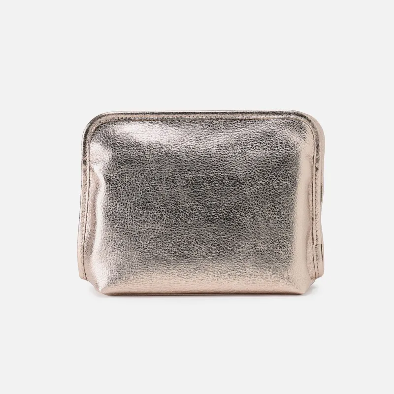 Beauty Cosmetic Pouch In Metallic Leather - Cameo Quartz sold by HOBO