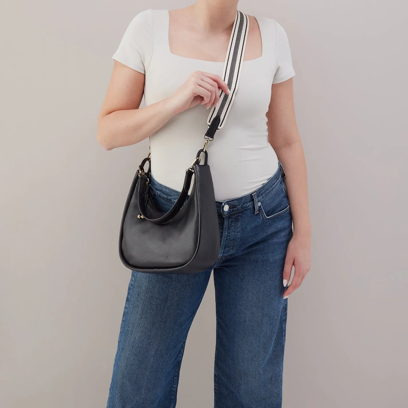 Cass Small Shoulder In Pebbled Leather - Black sold by HOBO product image thumbnail 2