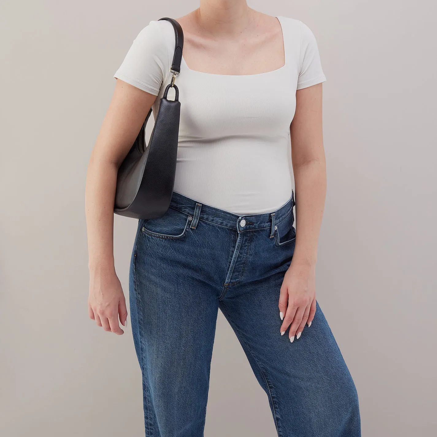 Cass Small Shoulder In Pebbled Leather - Black sold by HOBO product image thumbnail 4