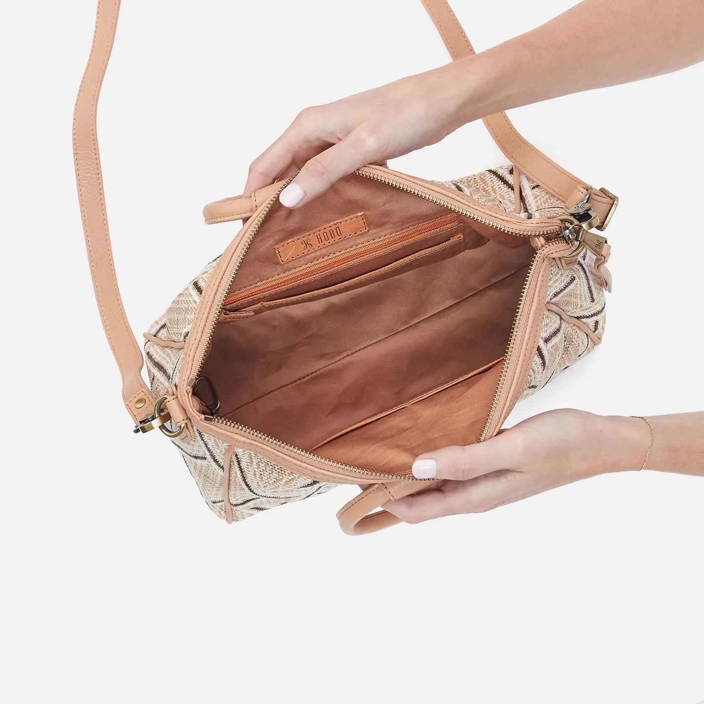 Sheila Medium Satchel In Multi Weave With Leather Trim - Cream Raffia sold by HOBO product image thumbnail 3