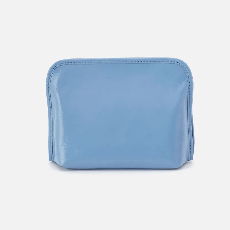Beauty Cosmetic Pouch In Polished Leather - Faded Denim made by HOBO
