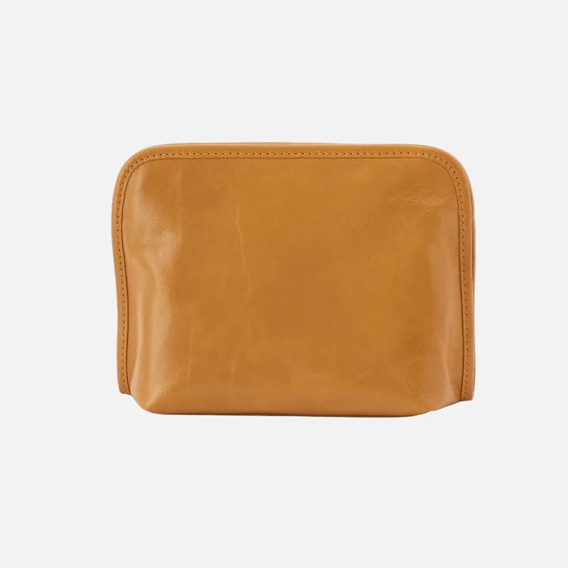 Beauty Cosmetic Pouch in Polished Leather - Burnished Tan made by HOBO