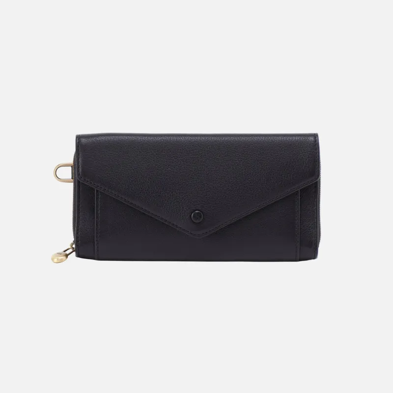 Goldie Large Wallet in Pebbled Leather - Black made by HOBO