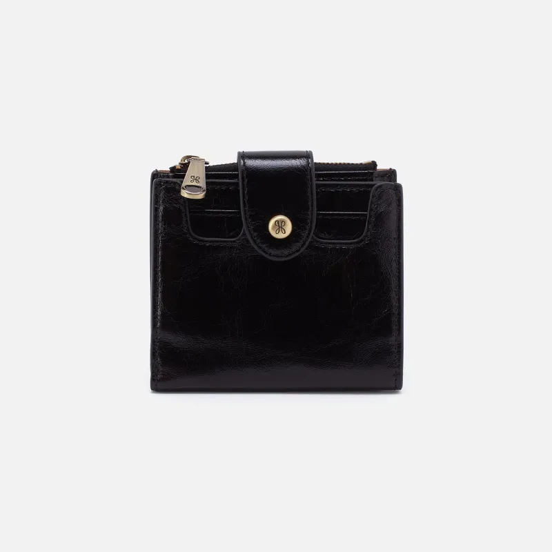 Dunn Mini Wallet in Polished Leather - Black made by HOBO