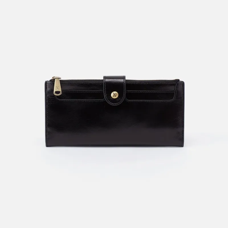 Dunn Continental Wallet in Polished Leather - Black made by HOBO