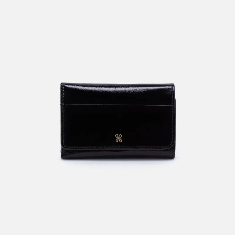 Jill Trifold Wallet in Polished Leather - Black made by HOBO