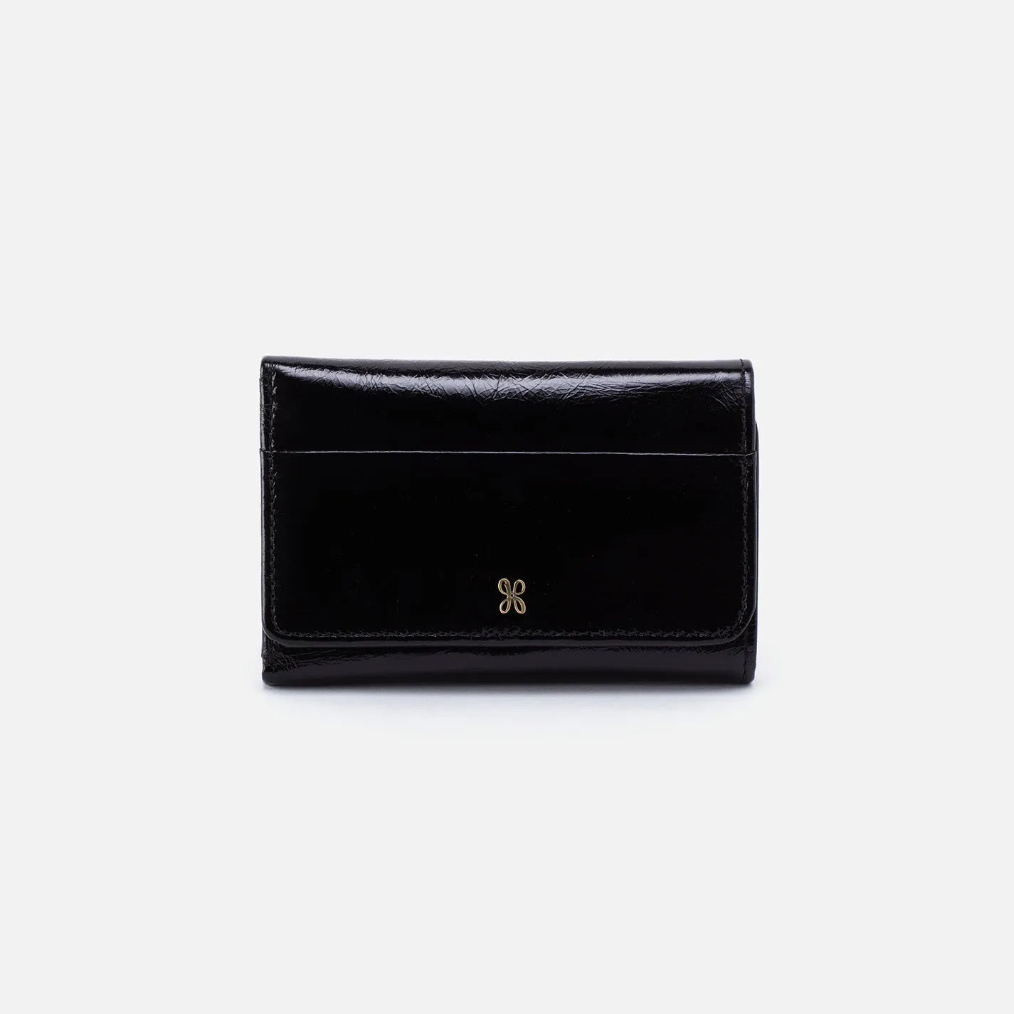Jill Trifold Wallet in Polished Leather - Black sold by HOBO