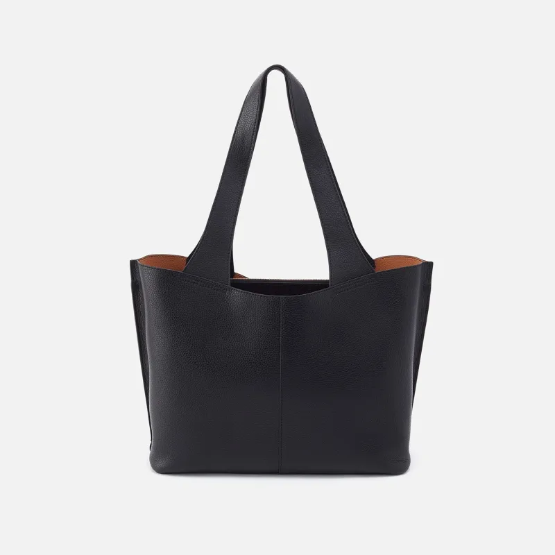 Vida Tote in Micro Pebbled Leather - Black and Biscuit made by HOBO