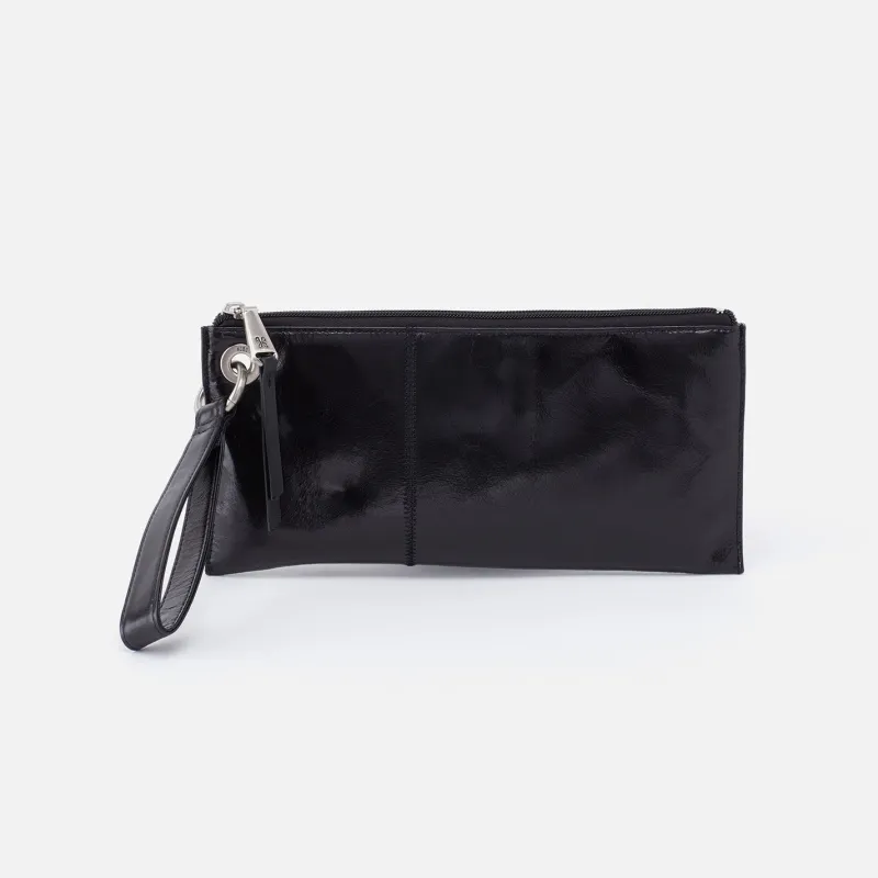 Vida Wristlet in Polished Leather - Black made by HOBO