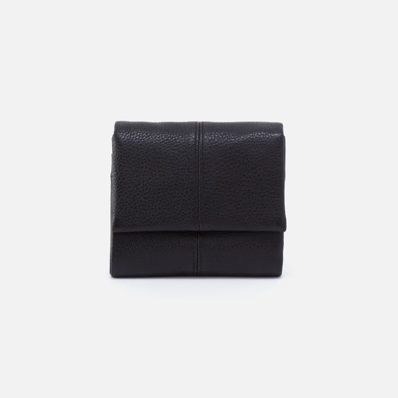 Keen Mini Trifold Compact Wallet in Pebbled Leather - Black made by HOBO