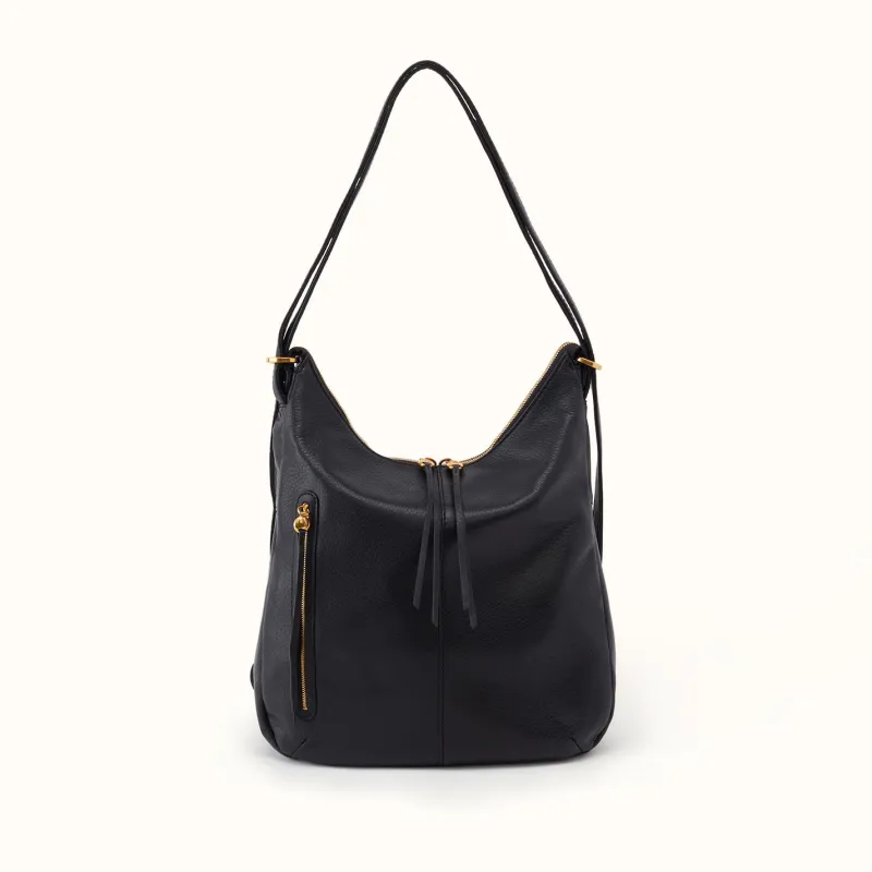 Merrin Convertible Backpack In Pebbled Leather - Black made by HOBO