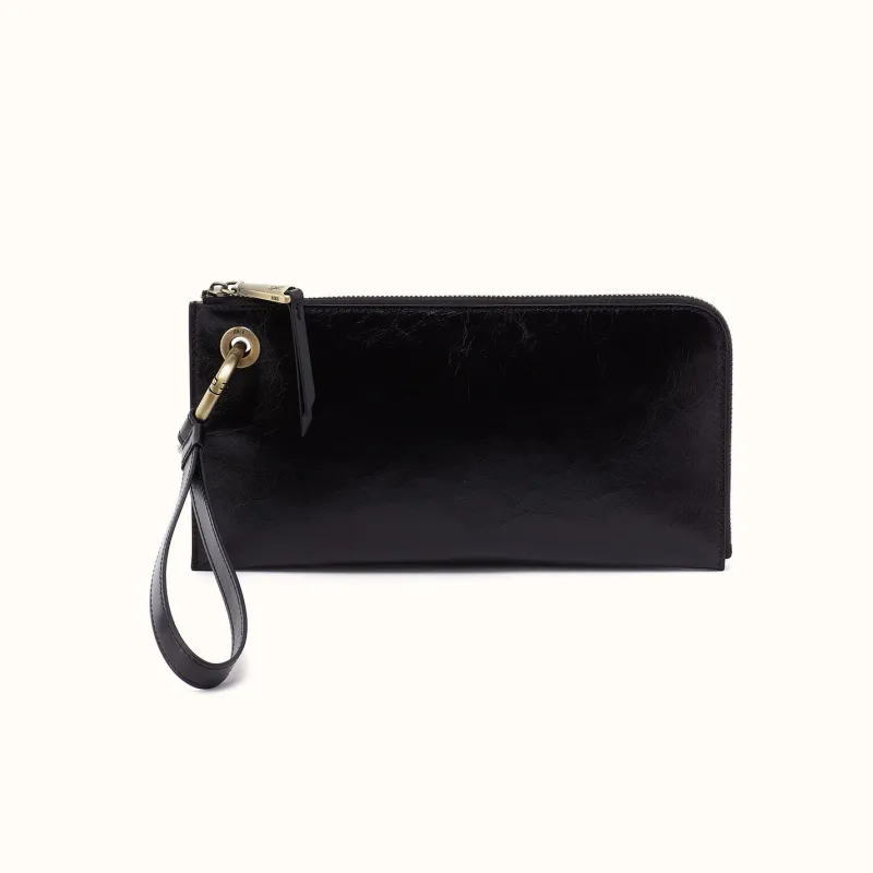 Jett Wristlet In Polished Leather - Black made by HOBO