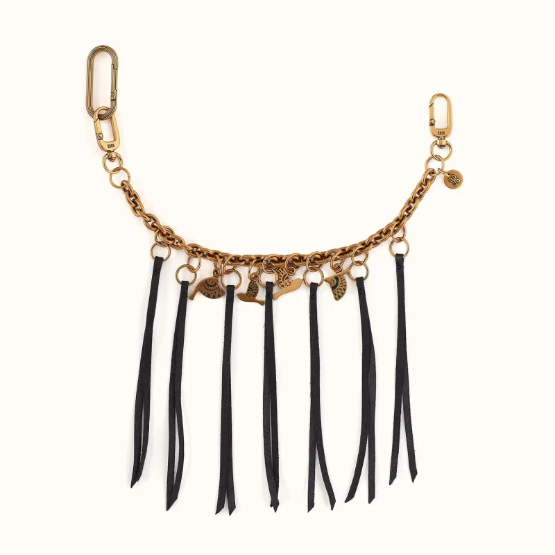 Dove Fringe Chain Swag In Pebbled Leather - Black made by HOBO