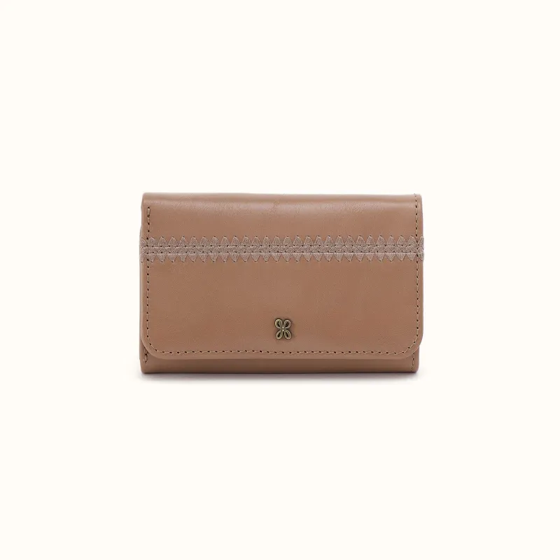 Jill Trifold Wallet In Polished Leather - Woodsmoke made by HOBO