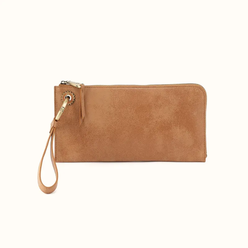 Jett Wristlet In Buffed Leather - Whiskey made by HOBO