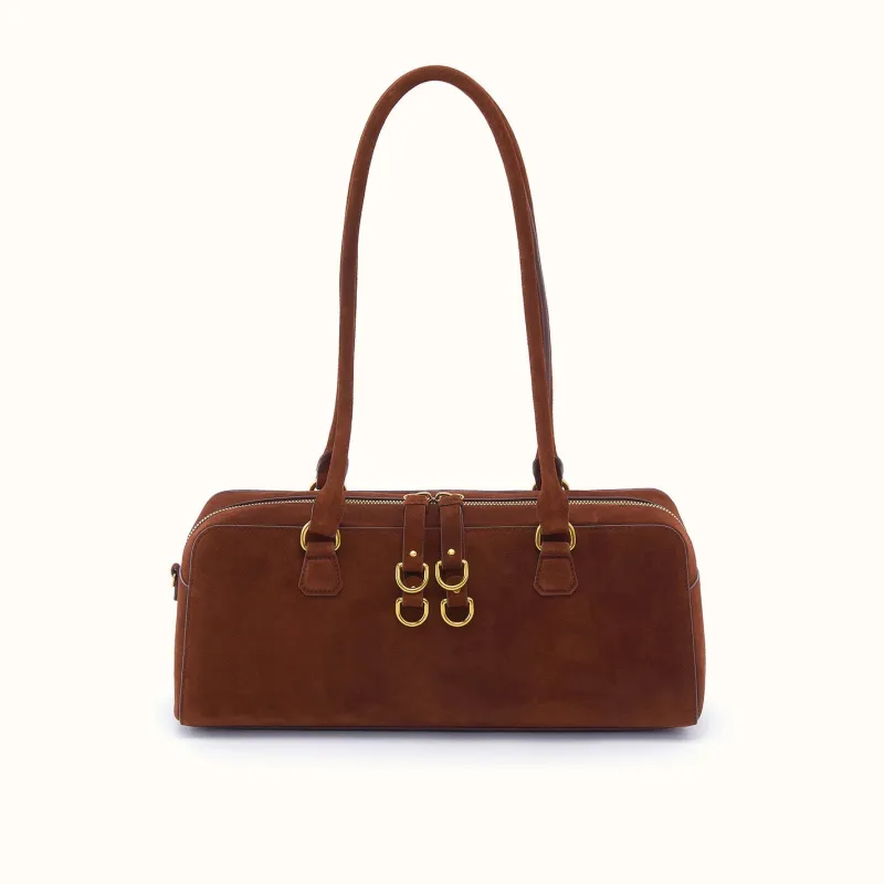 Sadie Satchel In Suede Leather - Chocolate made by HOBO