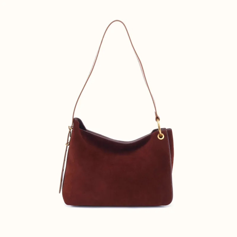 Rayna Shoulder Bag In Suede Leather - Chocolate made by HOBO