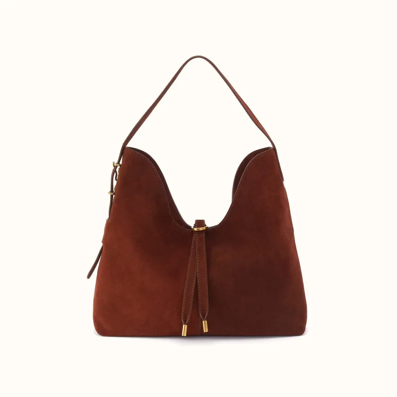 Atlas Hobo Bag In Suede Leather - Chocolate made by HOBO