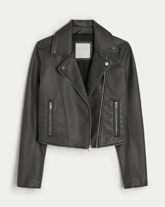 Vegan Leather Biker Jacket sold by Hollister
