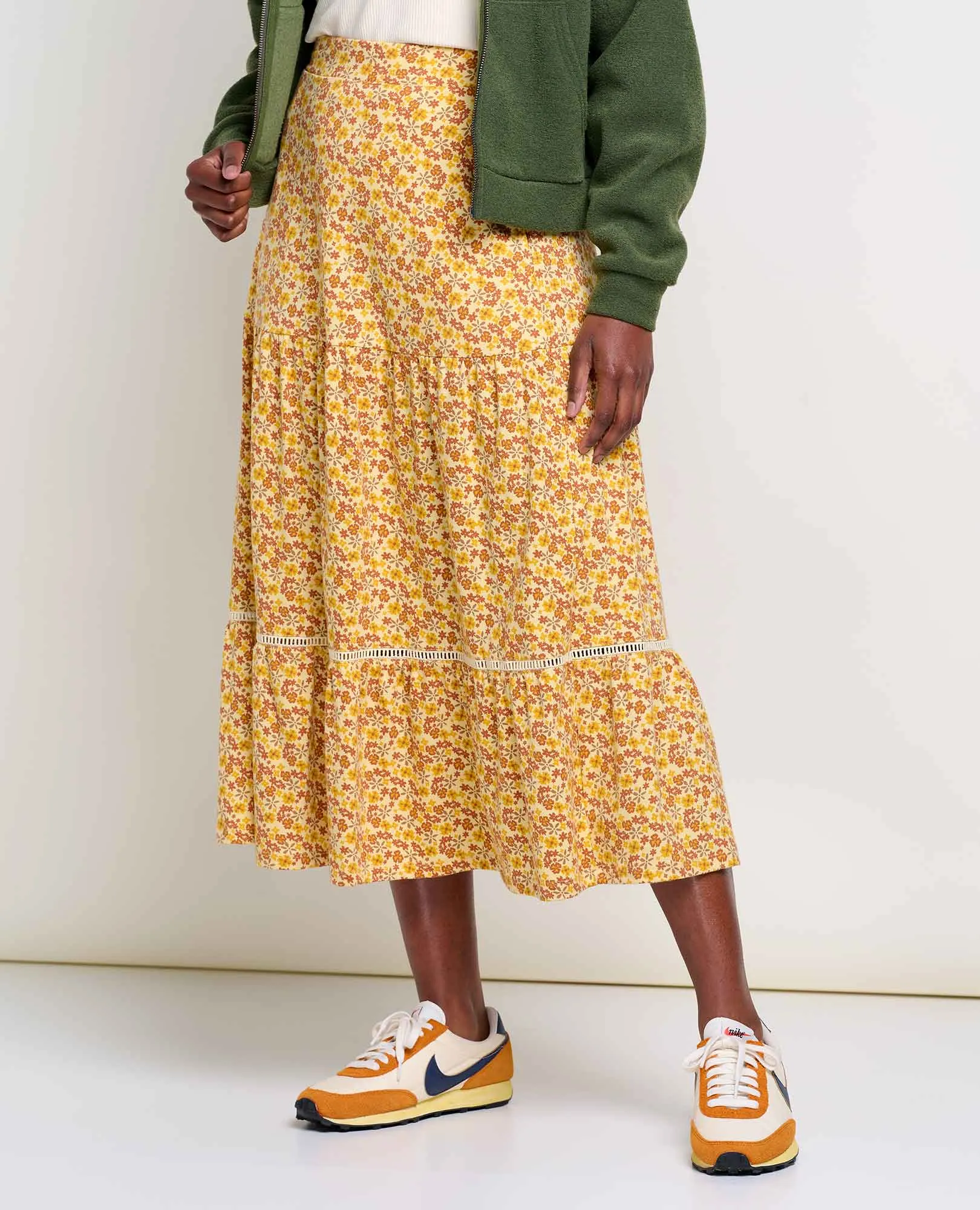 Marigold Tiered Midi Skirt sold by TOAD&CO