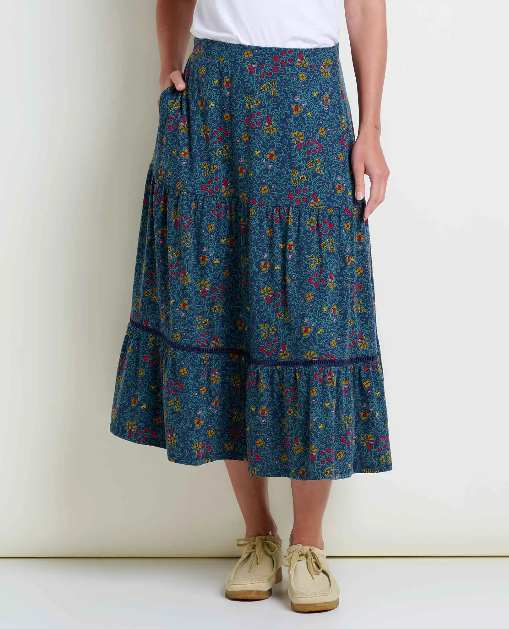 Marigold Tiered Midi Skirt sold by TOAD&CO