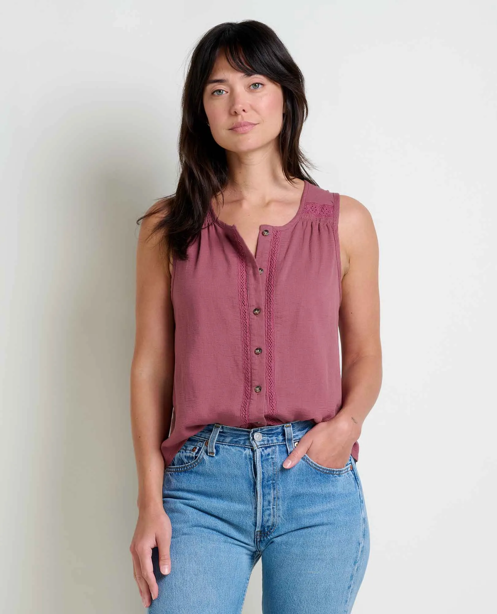 Manzana Button Front Tank sold by TOAD&CO