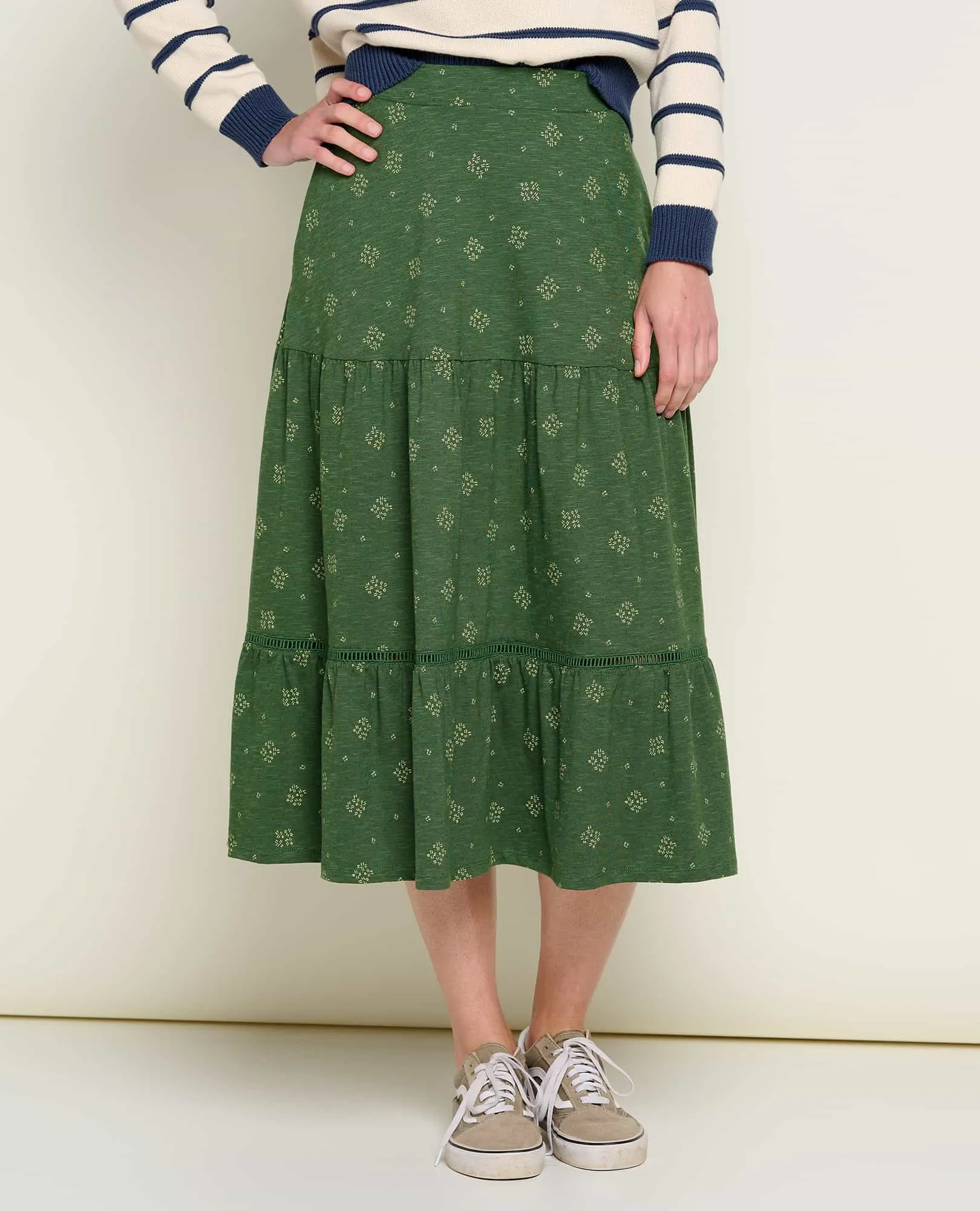 Marigold Tiered Midi Skirt sold by TOAD&CO