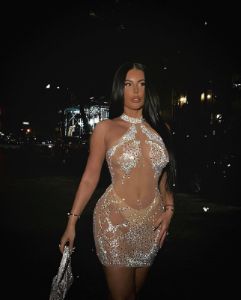 Nude Embellished Rhinestone Sheer Sleeveless Mini Dress sold by Hot Miami Styles