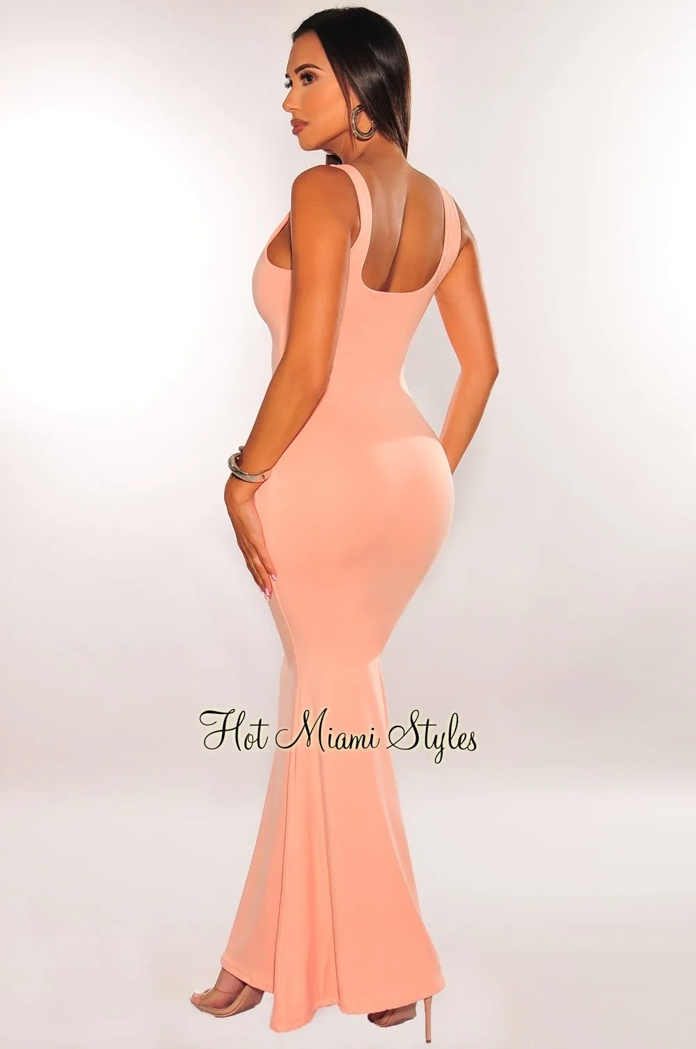 Peach Sleeveless Mermaid Maxi Dress sold by Hot Miami Styles product image thumbnail 2