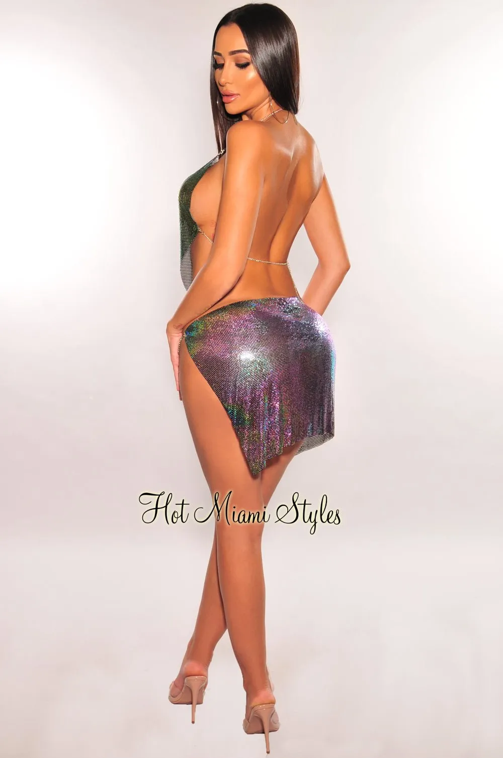 Mermaid Metallic Chainmail Slit Mini Skirt sold by Hot Miami Styles product image thumbnail 4