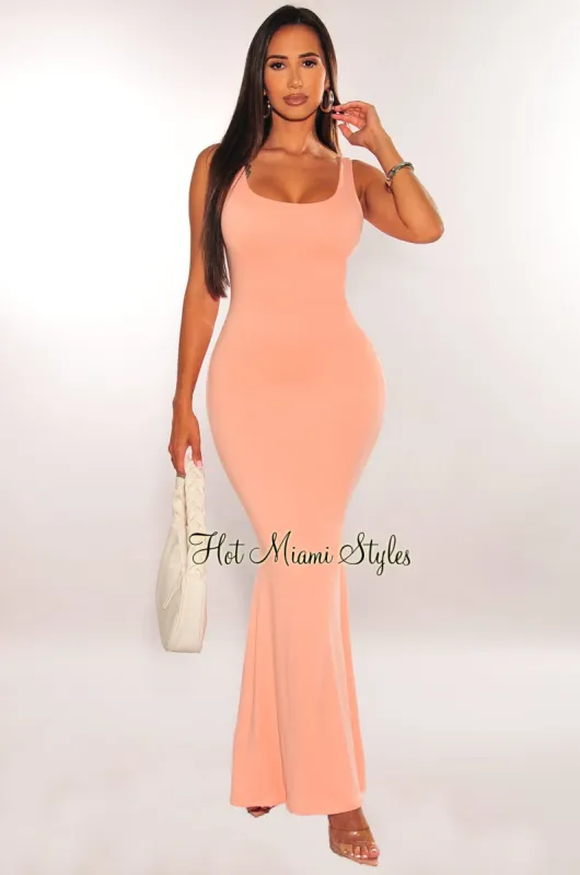 Peach Sleeveless Mermaid Maxi Dress sold by Hot Miami Styles