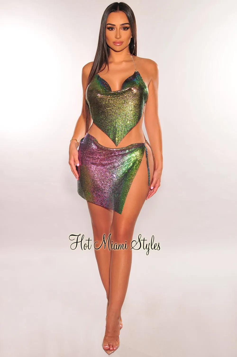 Mermaid Metallic Chainmail Slit Mini Skirt sold by Hot Miami Styles product image thumbnail 3