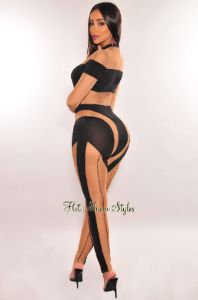 Black Nude Mock Neck Sheer Mesh Long Sleeve Jumpsuit sold by Hot Miami Styles