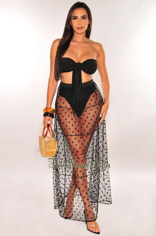 Black Polka Dot Sheer High Waist Maxi Skirt Cover Up sold by Hot Miami Styles