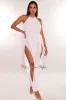 White Slit Hem Belted Harem Jumpsuit sold by Hot Miami Styles
