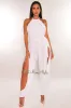White Slit Hem Belted Harem Jumpsuit sold by Hot Miami Styles