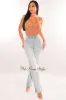 Light Denim High Waist Straight Leg Slit Jeans sold by Hot Miami Styles
