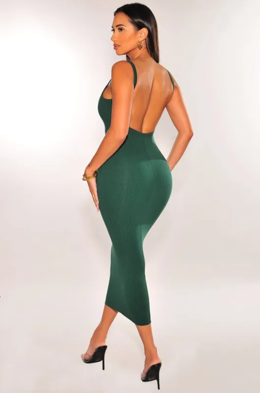 Hunter Green Ribbed Spaghetti Strap Sleeveless Open Back Midi Dress sold by Hot Miami Styles