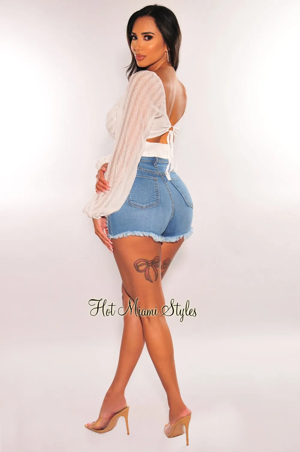 White Long Sleeves Cut Out Back Crop Top sold by Hot Miami Styles product image thumbnail 4