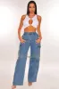 Denim High Waist Cargo Wide Leg Jeans sold by Hot Miami Styles